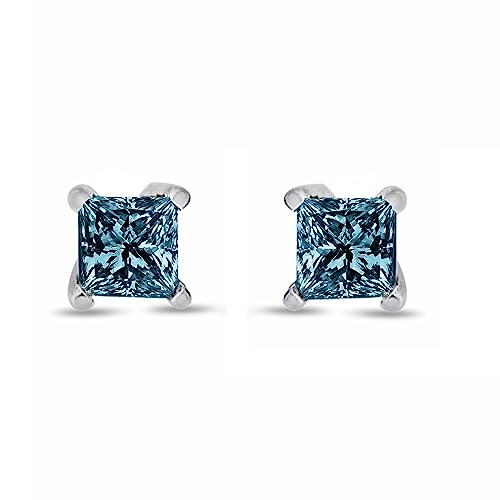 Blue Diamond Princess Studs in 14K gold2