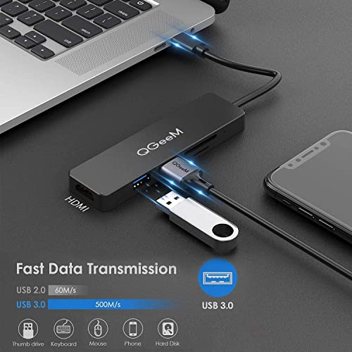 image for USB C Hub, QGeeM 5 in 1 USB C to HDMI 4K Adapter, USB C to USB 3.0, Ty