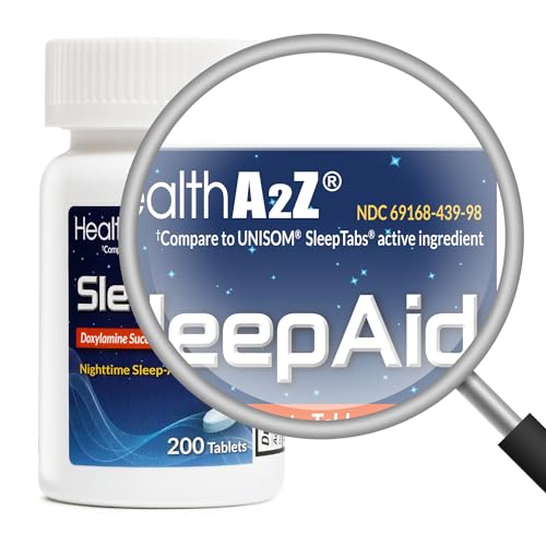 Image of HealthA2Z Nighttime Sleep-Aid, Doxylamine Succinate 25mg, 200 Counts (Pack of 1), Safe & Effective