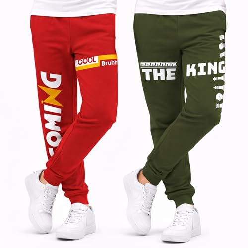 Image of KYDA KIDS Boys 100% Cotton Track Pants | Premium Printed Soft Single Jersey Fabric | Elastic Waist Loose Fit Summer Full Length with Rib Hem (Pack of 2)