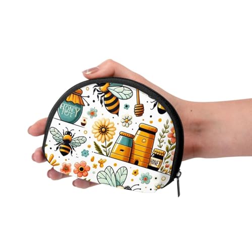 Portable Coin Purse Funny-Bee-Honey Mini Zippered Money Pouch Card Holder3