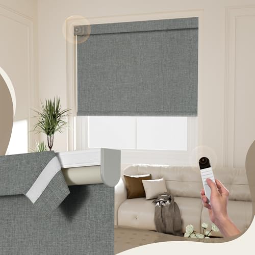 Boolegon Motorized 100% Blackout Roller Blinds with Remote, Smart Electric Window Shade, Compatible with Alexa, Google Home & Apple HomeKit via Hub, Easy Install for Home/Office, Grey, Custom Size