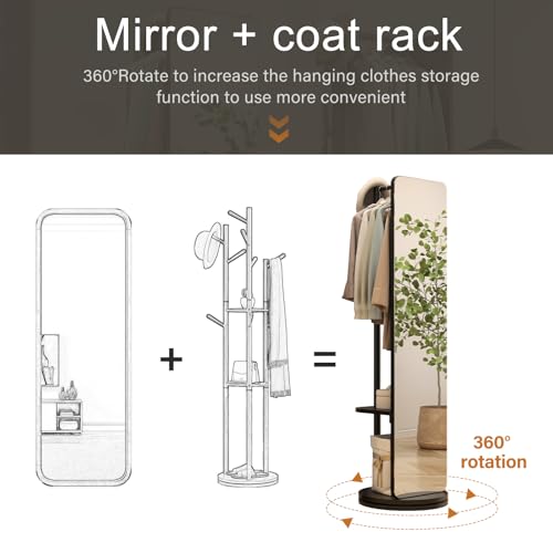 Image of AnywaysWood 70 inchx19 inchFull Length Mirror with Stand,Coat Rack with Mirror,Solid Wood Floor Mirror,Swivel Mirrorfor Bedroom, Living Room, Cloakroom