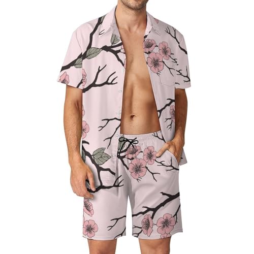 Chemise Hawaïenne Hommes Fleur De Pêcher Ensemble d'Été 2 Pièces