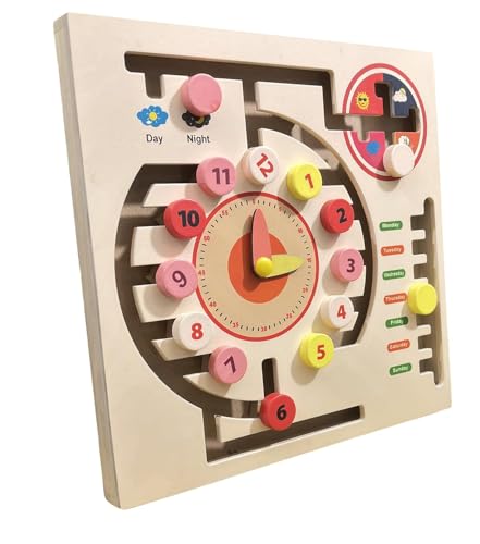 Image of Butterfly Life Cycle Wooden Puzzle for Kids, Interactive Transformation Puzzle, Ages 2+ | Maze Game Weather Calendar Clock-Interactive Weather & Time Learning | Combo Pack of 2