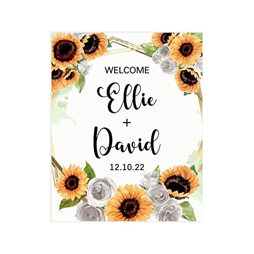 Letrero de bienvenida para boda en jardín con girasoles 3