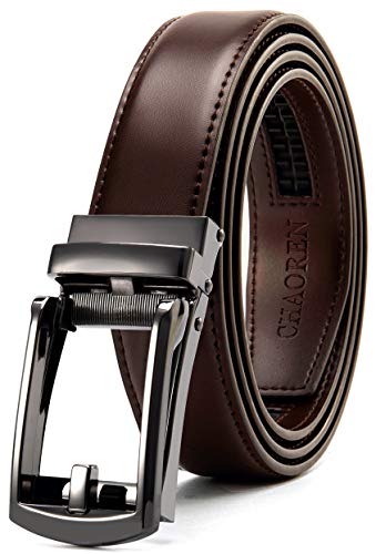 Image of Chaoren Leather Ratchet Belt 2 Pack Dress with Click Sliding Buckle 1 3 /8 inch in Gift Set Box - Adjustable Trim to Fit
