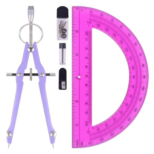 Unjoo Compass and Protractor Set, Math Compass for Geometry (Purple)