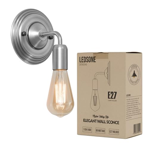 Image of LEDSone Wall Lights Indoor Satin Nickel Metal E27 Modern Wall Sconce Lighting Easy to Install Industrial Lamp for Living Room, Bedroom, Kitchen, Hall, Bar, Restaurants, Coffee Shop
