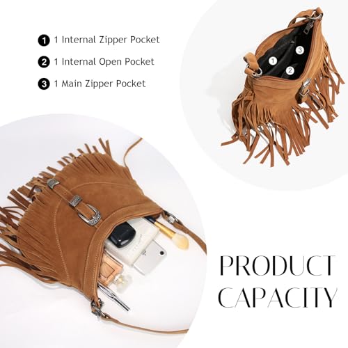 Fringe Hobo Purse for Women,Western Small Fringed Shoulder Bag Vegan Suede Hippie Crossbody Bag with Tassel3
