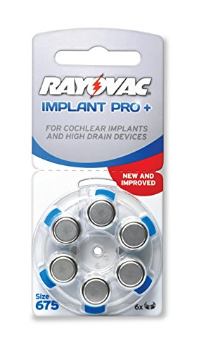 30 x Rayovac Implant Pro + Implant Cochlear 675 PR44 Piles pour appareils auditifs Bleu (= 5 x 6...