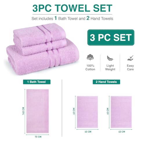 Image of MYTRIDENT Towel Set| Comfort Living | Quick Drying | Travel Friendly | for Men /Women | 3 PC Towel Set | 1 Bath (70 cm x 140 cm) 2 Hand (40 cm x 60 cm) | 100% Cotton 400 GSM - Violet Sky