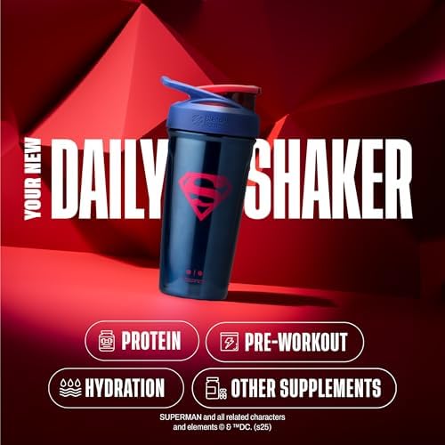 BlenderBottle Justice League 스포츠 플립 쉐이커 보틀 709.8ml(24온스) 블루 슈퍼맨 — 사진 2