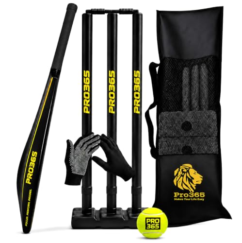 Image of PRO365 Full Big Size Premium Complete Cricket Kit - Full Length Bat | Premium Ball | Stumps with Stand | Gloves | Carry Bag | Outdoor & Indoor Cricket Set