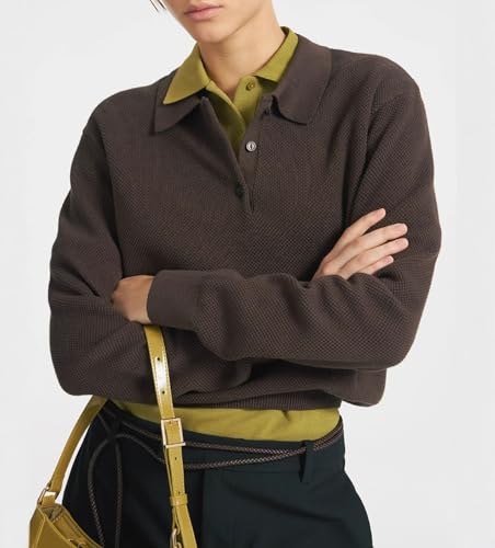 Women's Pullover Knitted Sweater Long Sleeve Polo Shirts Solid Color V-Neck Tops2