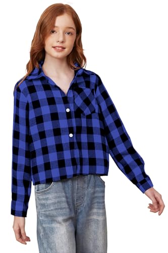 Image of SANGTREE Women and Girls Long Sleeve Flannel Casual Button Down Plaid Shirt