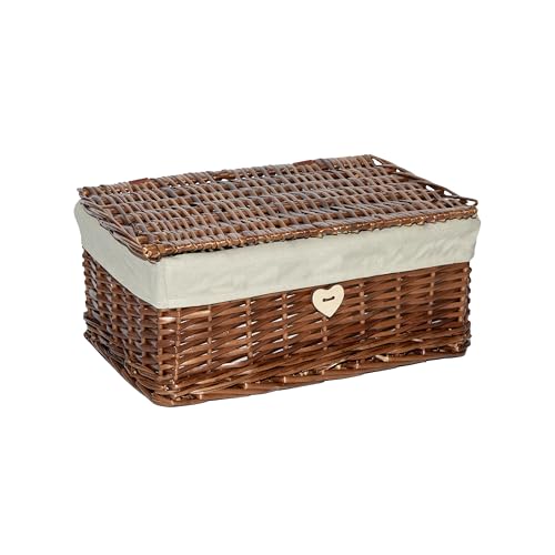 Wickerfield Wicker Basket with Lid, Gift Hamper Basket for Christmas, Woven Bathroom Storage Box, Under-bed Storage (Brown, Medium)