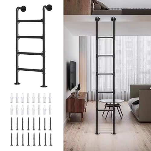 Kit échelle de lit mezzanine en métal noir robuste – Escalier mural en fer forgé de 144,8 cm antidérapant pour lits superposés et solutions gain de place
