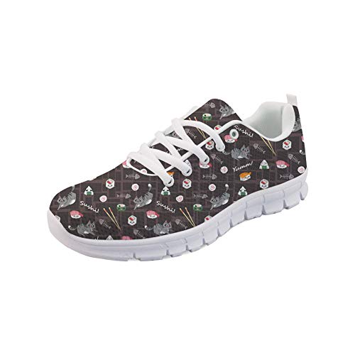 Image of HUGS IDEA Fashion Cat Lovely Cartoon Sushi Kitty Casual Sneaker Running Shoes Gym Low-Top Lace Up Mesh Shoe Breathable