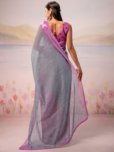 Image of Satrani Women's Linen Printed Ready To Wear Saree with Unstitched Blouse Piece