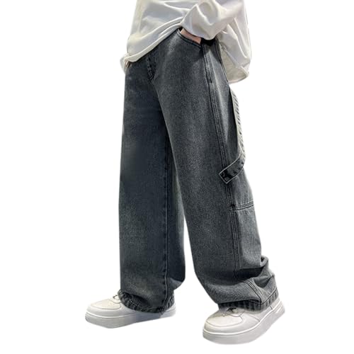 Boys Baggy Ripped Jeans Straight Wide Leg Distressed Loose Fit Casual Fall Denim Pants with Pockets Y2K Streetwear