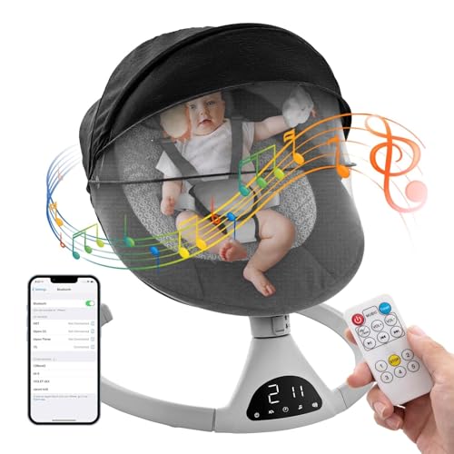 Image of Baby Swing for Infants,Electric Bouncer for Baby,Portable Swing for Baby Boy Girl,Remote Control Indoor Baby Rocker with 5 Sway Speeds for Infants to Toddler,Black