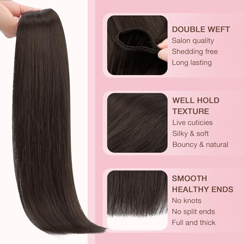 Image of GOO GOO Sew in Hair Extensions Real Human Hair, Weft Hair Extensions Human Hair, 2A Light Brown 24inch 120g, Weft Bundles Straight Silky Remy Hair