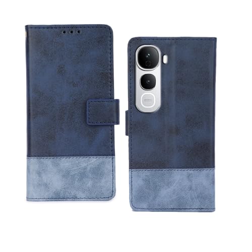 Image of amazon basics Vivo Y400 Pro 5G Flip Cover | Card Pockets Wallet & Stand | Flip Cover for Vivo Y400 Pro 5G (Double Blue)