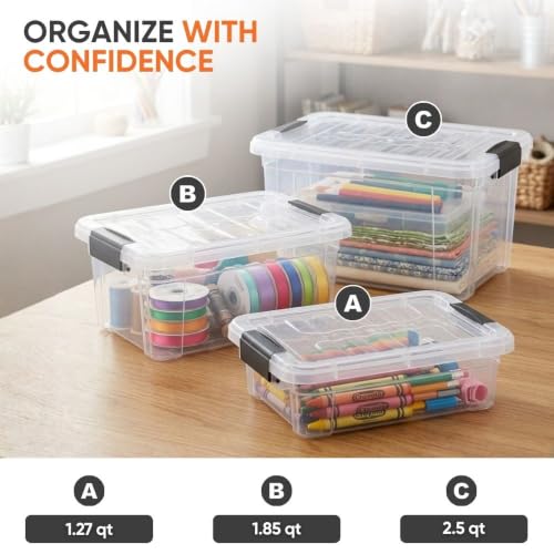 Image of Superio 2.5 Quart Clear Plastic Storage Boxes with Lids, Stackable Organizer Containers, BPA-Free Storage Bins for Home, Office, School & Dorm, 3 Pack