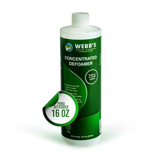 Webb's Water Gardens Pond and Fountain Defoamer Concentrate – Clear and Clarify Water for Ponds and Fountains, Safe for Fish, Plants, Birds, and Aquatic Life – 16 Ounces
