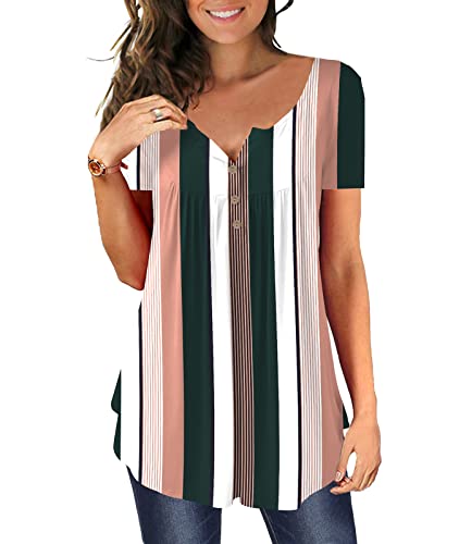 MAYAMANG Women's Floral Tunic Top - V-Neck Short Sleeve Button-Up Blouse, Loose Fit Casual Shirt, Size S Black+White - View #6