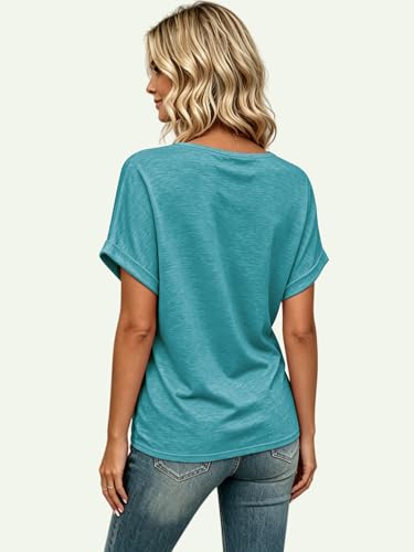 Image of T Shirts Short Sleeve V Neck Tees Womens Tops Beach Vacation Fashion Clothes 2026 Casual Summer Spring Fall Outfits