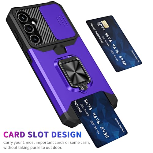 Image of LuxuryKase Shockproof Armor Case for Samsung Galaxy S26 Plus | Slide Camera Cover | Hidden Card Slot | Rotating Ring Kickstand | Magnetic Car Mount Support | Military Grade Protection - Purple
