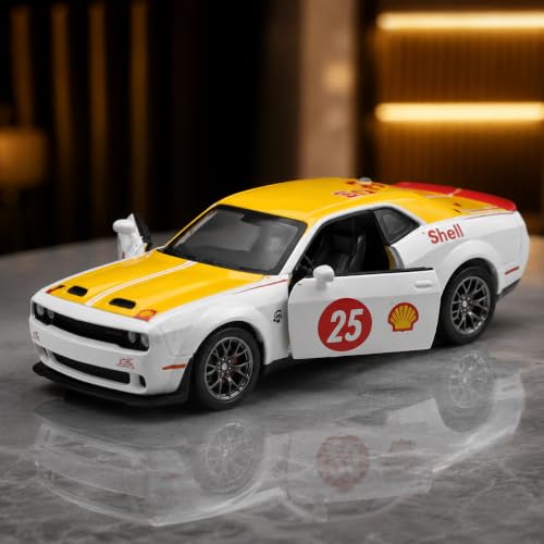 Image of Wizplex CCA 2022 Dodge Challenger SRT Jailbreak Shell 1:64 Officially Licensed Premium Die Cast Car in Acrylic Display Case - Openable Doors, Collectible Muscle Coupe for Collectors & Kids 3+