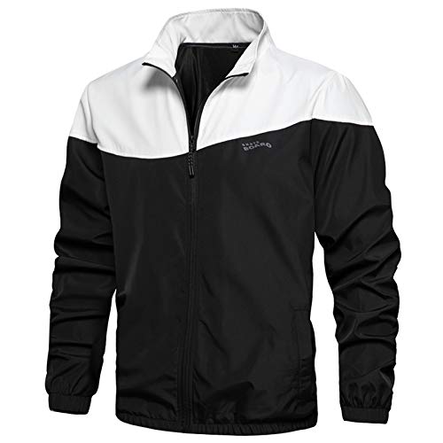 Men's Lightweight Track Jackets Casual Zip Jackets, Black-L