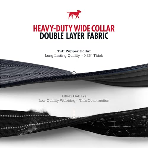 Image of Tuff Pupper Heavy Duty Tactical Dog Collar | 1.5 inch Wide Ballistic Nylon | Reflective Stitching | Integrated ID Tag Holder | Stainless Steel Buckle | Padded Lining | Medium & Large Dogs (Black, Medium)