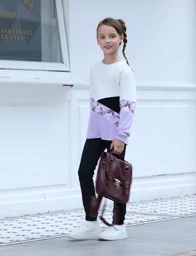 PATPAT Little Girls Clothes Crew Neck Leopard Color Block Sweatshirt and Leggings Girls Outfits Size 4-14Y4