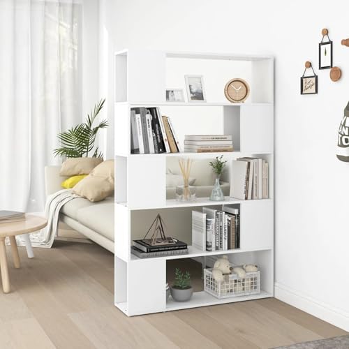 Gecheer Estantería Librería Separador Ambientes Estantería de Libros Divisor de Espacios Estantería Moderna de Salón Sala de Estar Dormitorio Oficina aglomerada Blanco 100x24x155 cm