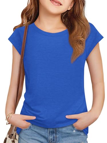 Image of Imily Bela Girls Short Sleeve T Shirts Crew Neck Cap Sleeve Tank Tops Casual Loose Summer Shirt Kids 5-14 Years