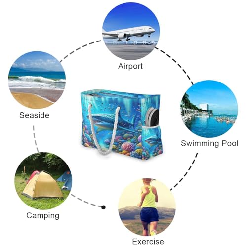 Cute Shark Beach Bag & Travel Tote Bag Large Sandproof Wet Pouch for Gym Travel4