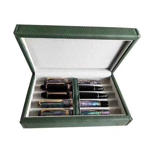 Image of 5Slots Genuine Leather Handmade Pen Case - Double Match Color Pen Organizer & Protective Sleeve Cover - Storage Gift Box