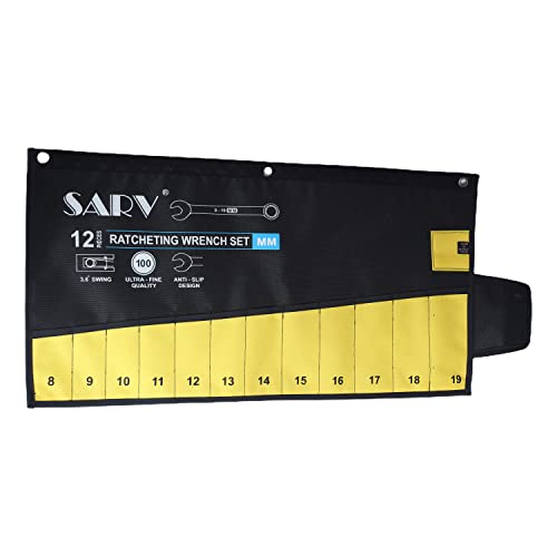 Wrench & Tool Roll Up Pouch Organizer Bag 12 Pocket Metric Handmade Waterproof Pvc Laminated Ballistic Polyester Canvas For Craftsman Portable Tool Bag Easy Grip - Black/Yellow #TOP4