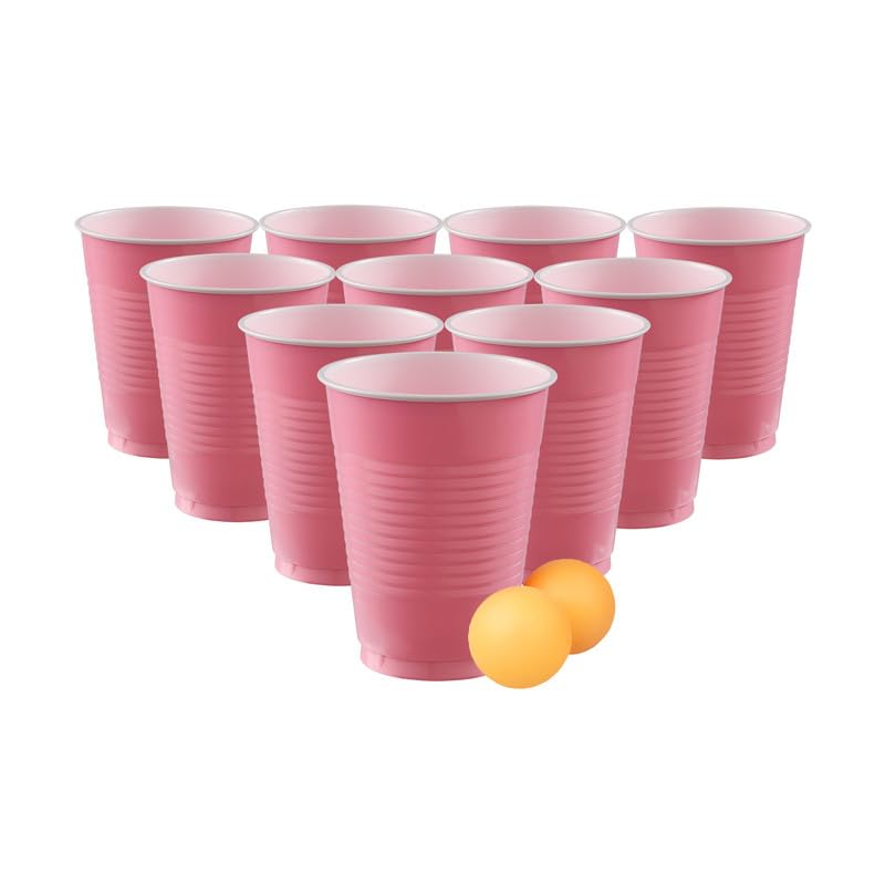 Selibration (Set of 10pcs) Pink Game Pong Glassess Plastic Reusable Colourful Cups with Balls Perfect for Bachelors, Bachelorette Party, Cocktail Party, Strong Reusable Glass | 2 Balls Included