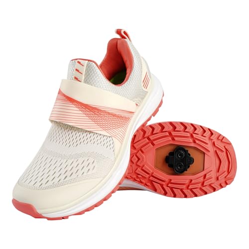 liekick Women's Indoor Cycling Shoes Compatible with 2-Bolt SPD Cleats, Comfortable Bike Shoes for Spin Classes & Outdoor Cycling Beige Pink