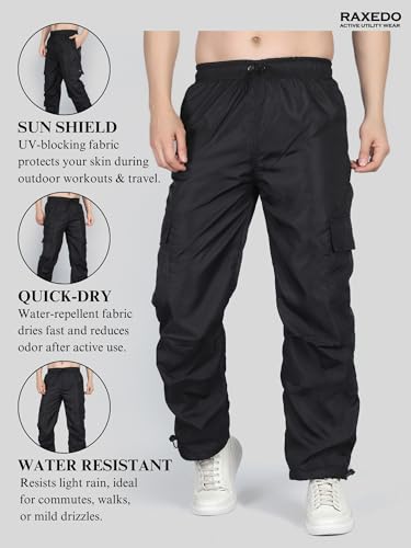 Image of Men's Water-Resistant Parachute Pants | Mens Bottom Wear | Cargo Pants for Men | Korean Pants for Man | Baggy Trackpants | Lightweight Multi-Pocket Utility Fit - Freedom to Move & All-Day Comfort