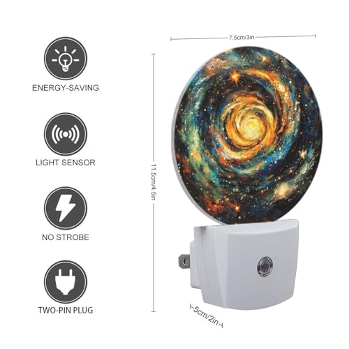 Image of LED Night Lights Lamp with Dusk to Dawn Sensor, Orange-Blue Rotating Galaxies Night Light Plug Into Wall for Kids Room, Bedroom, Bathroom, Kitchen, Hallway