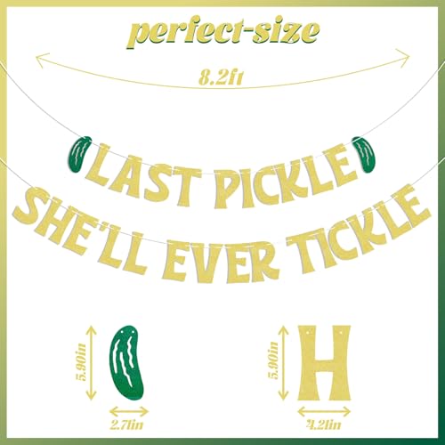 Image of Last Pickle She'll Ever Tickle Banner - She Found Her Match Sign, Funny Pickle Wedding Bridal Shower Bachelorette Party Decorations Gold Glitter