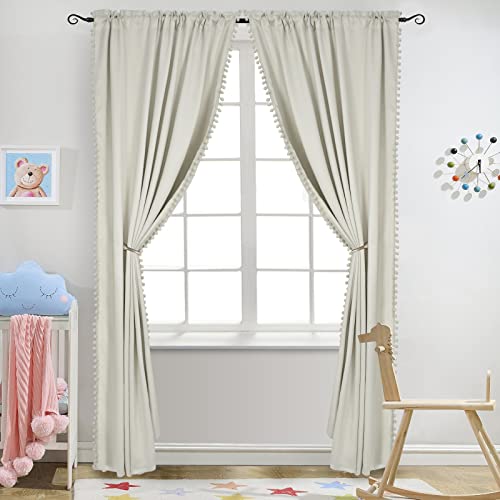 Blackout Curtains Ivory Pom Pom Curtains For Bedroom 84 Inch Thermal Insulated Room Darkening Curtain Panels Rod/Pole Pocket Window Drapes For Living Room Nursery (52 X 84 Inch, 2 Panels) #TOP7