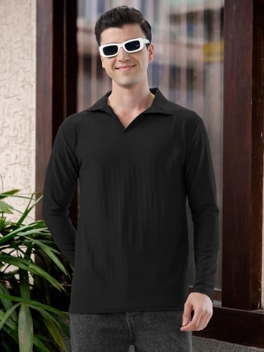 Image of KAJARU Men's Polyester Polo T Shirt with Spread Collar Neck Line Full Sleeves Solid Pattern Regular Fit and Standard Length