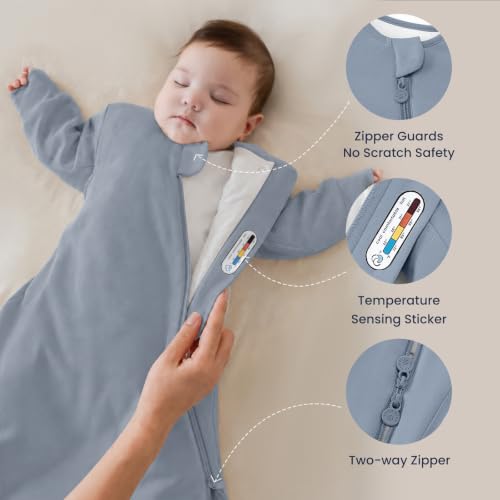 Image of Unisex Sleeping Bag for Babies and Toddlers 1.0 Tog Sleep Sack 6-18 Months, Newborn Sleep Sack, Wearable Blanket Baby, One Piece Long Sleeves, Gifts for Baby